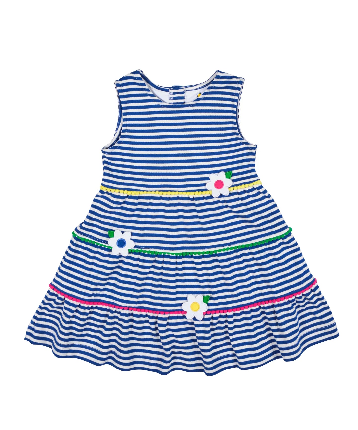 Florence Eiseman Stripe Knit Dress With Pom Poms and Flowers