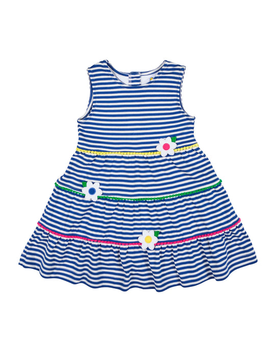 Florence Eiseman Stripe Knit Dress With Pom Poms and Flowers