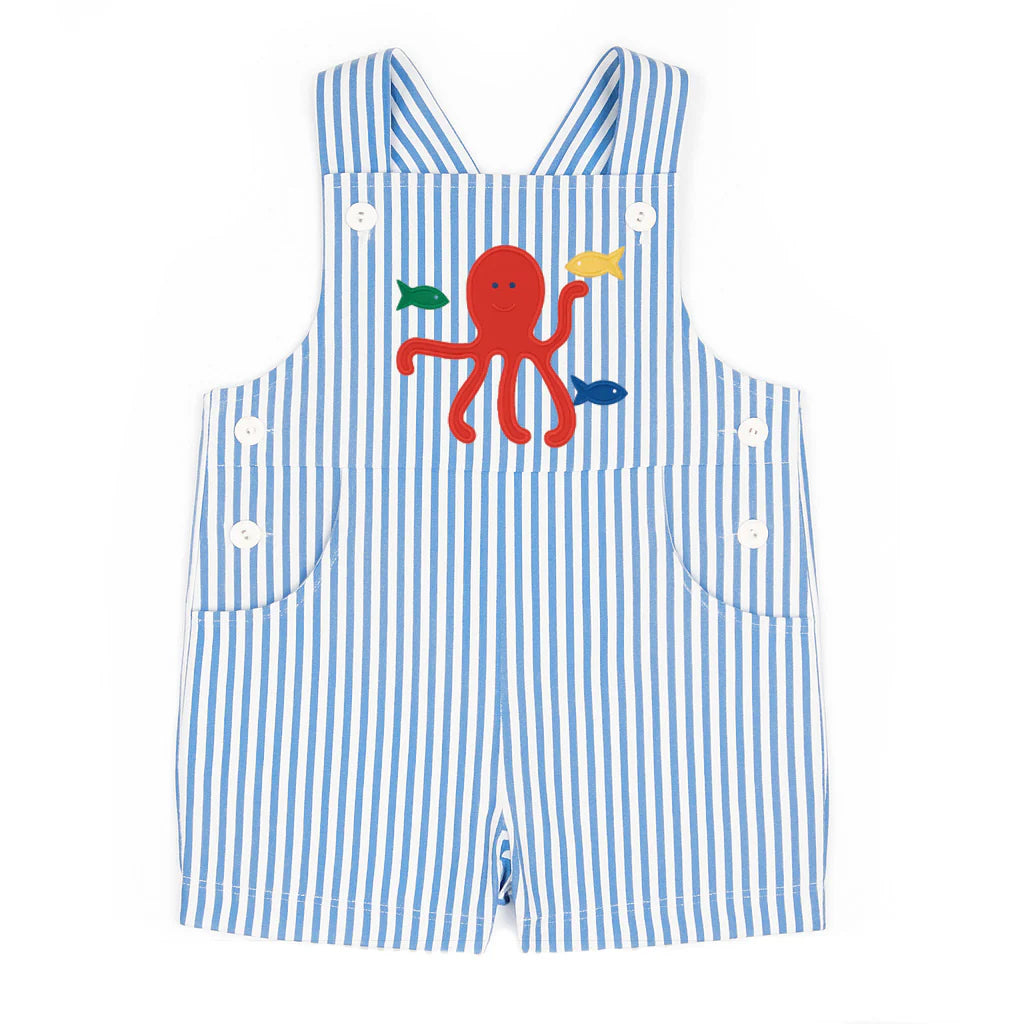 Florence Eiseman Stripe Seersucker Shortall With Octopus