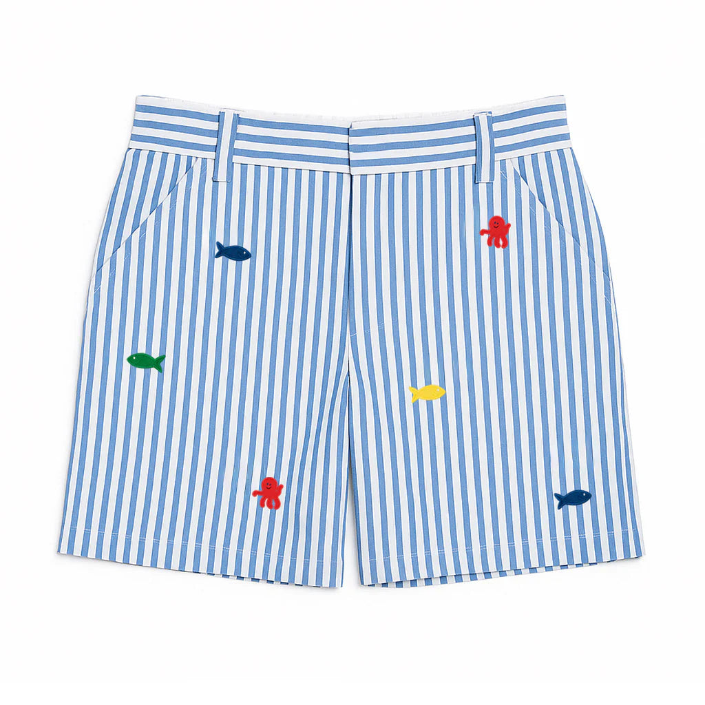 Florence Eiseman Seersucker Short With Embroidered Sea Creatures