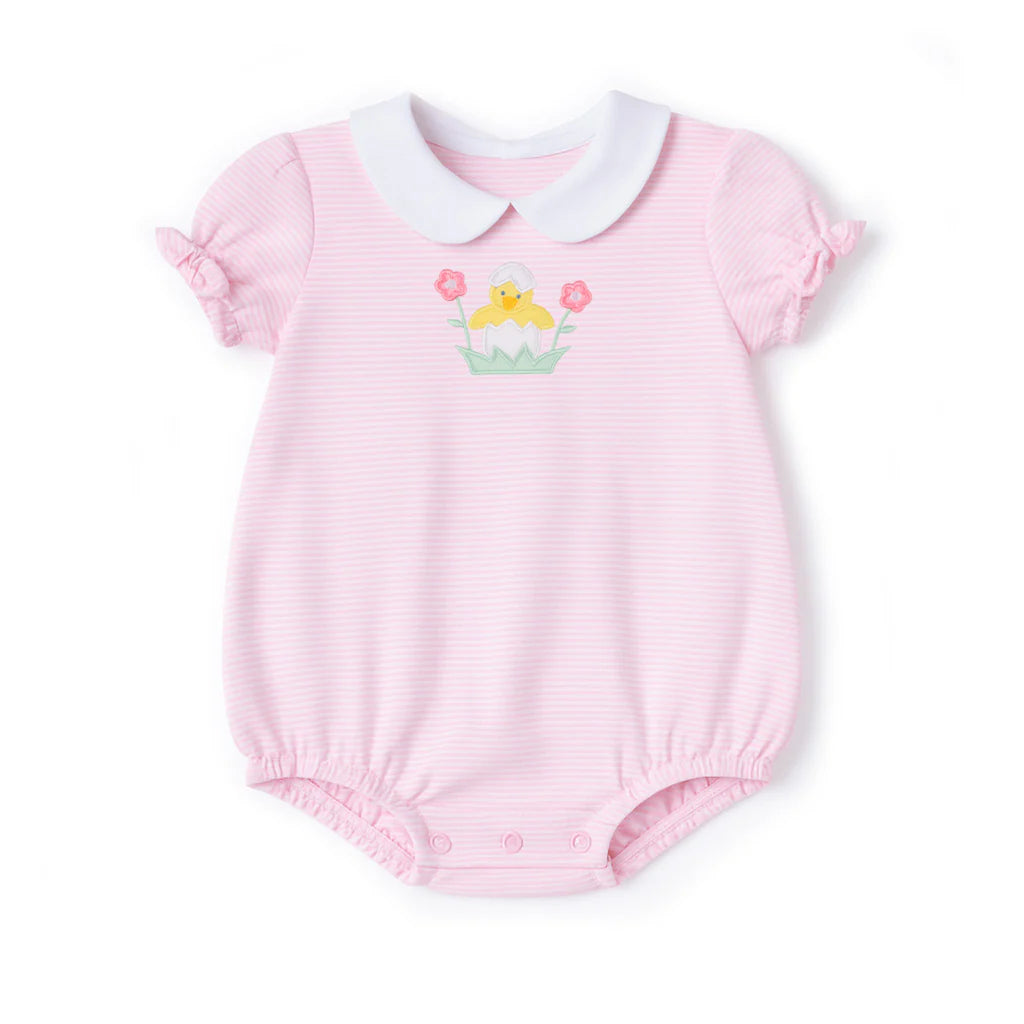 Florence Eiseman Stripe Knit Romper With Flowers and Chick