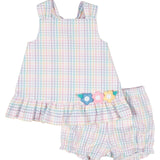 Plaid Seersucker Dress and Bloomers With Flowers