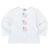 White Knit Cardigan With Pink Flowers