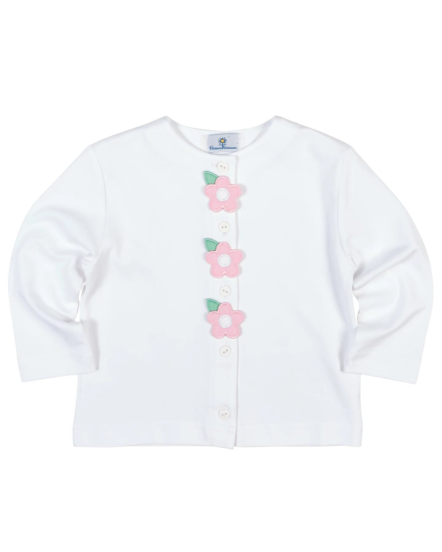 White Knit Cardigan With Pink Flowers