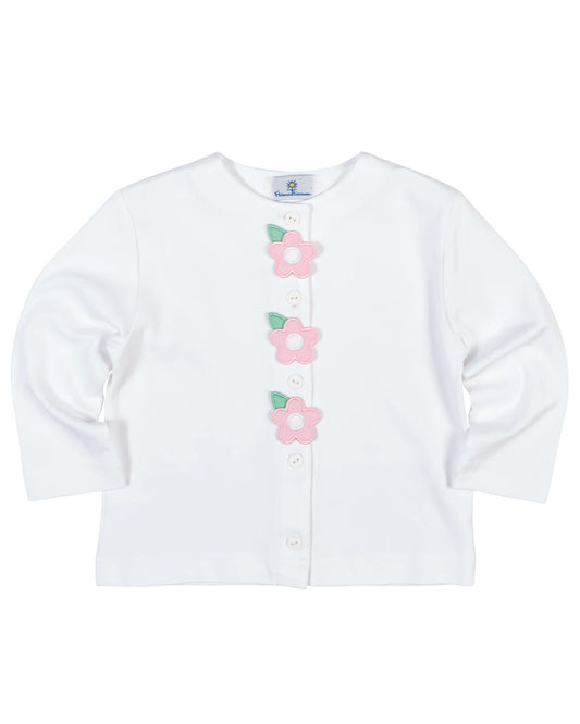 White Knit Cardigan With Pink Flowers