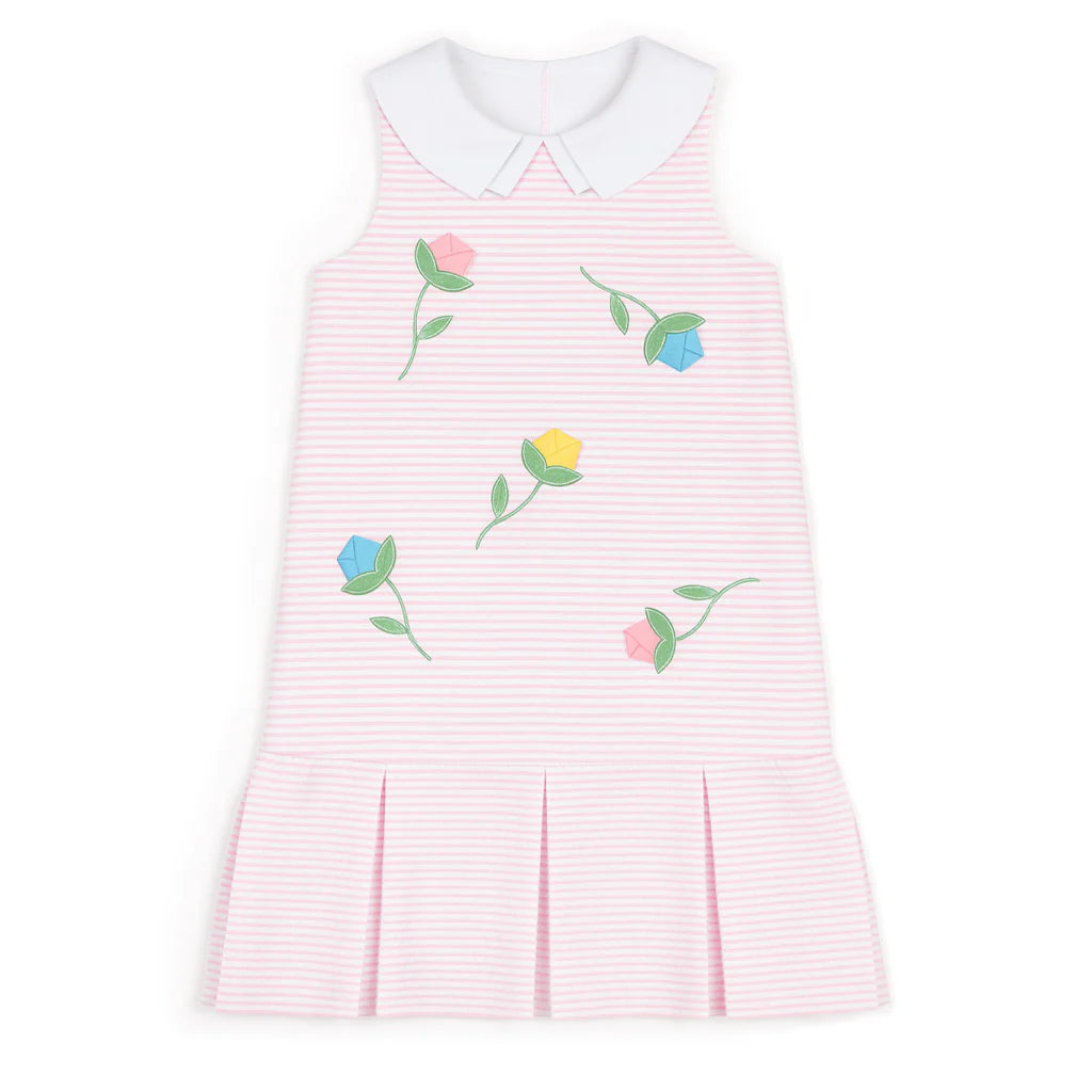 Florence Eiseman Stripe Pique Dress With Tulips