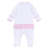 Santa Baby Embroidered Baby's First Christmas Ruffle Footie- Pink