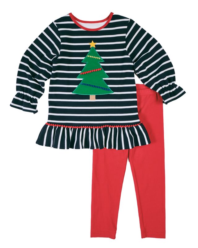 Florence Eiseman Stripe Knit Tunic With Xmas Tree and Leggings