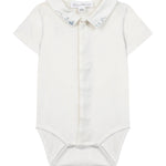 Tartine et Chocolat Pointed Collar Embroidered Bodysuit- Ecru