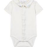 Tartine et Chocolat Pointed Collar Embroidered Bodysuit- Ecru