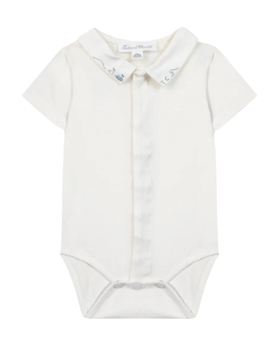 Tartine et Chocolat Pointed Collar Embroidered Bodysuit- Ecru