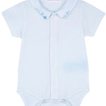 Tartine et Chocolat Pointed Collar Embroidered Bodysuit- Sky Blue