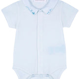 Tartine et Chocolat Pointed Collar Embroidered Bodysuit- Sky Blue