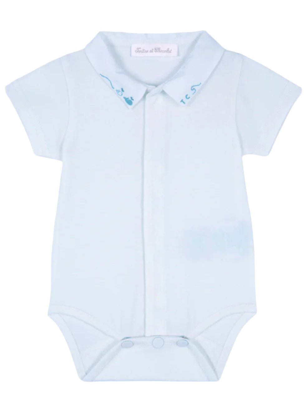 Tartine et Chocolat Pointed Collar Embroidered Bodysuit- Sky Blue