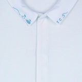 Tartine et Chocolat Pointed Collar Embroidered Bodysuit- Sky Blue