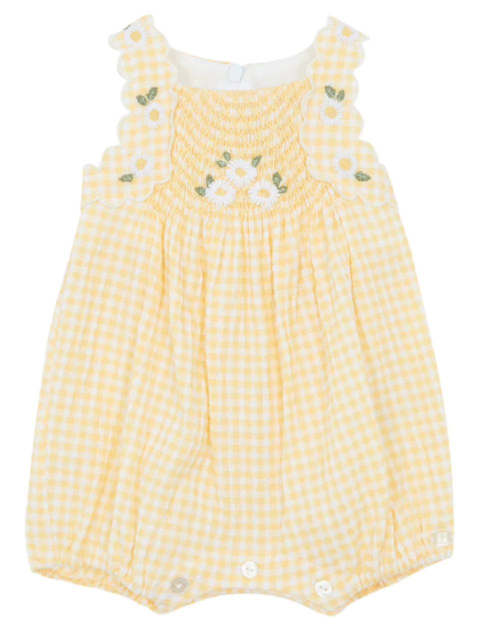 Tartine et Chocolat Embroidered Yellow Gingham Smocked Romper