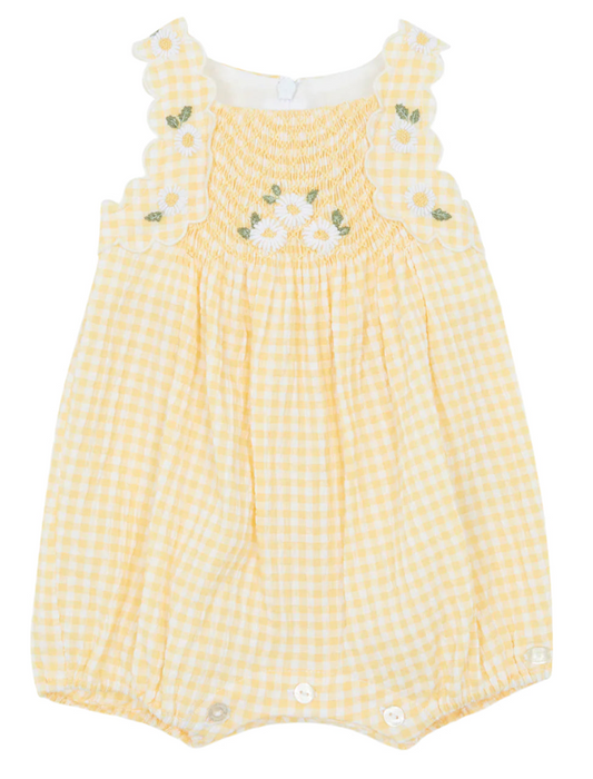 Tartine et Chocolat Embroidered Yellow Gingham Smocked Romper