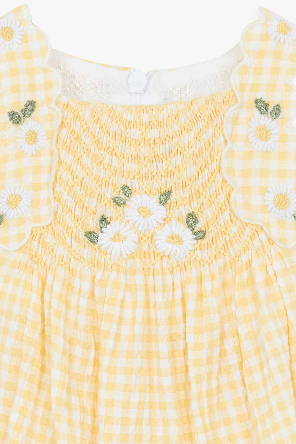 Tartine et Chocolat Embroidered Yellow Gingham Smocked Romper