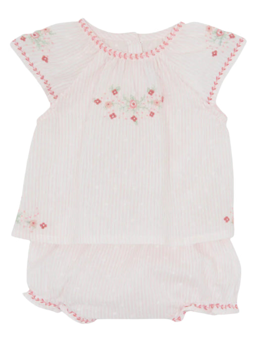 Tartine et Chocolat Embroidered Pale Pink Stripe Bloomer Set