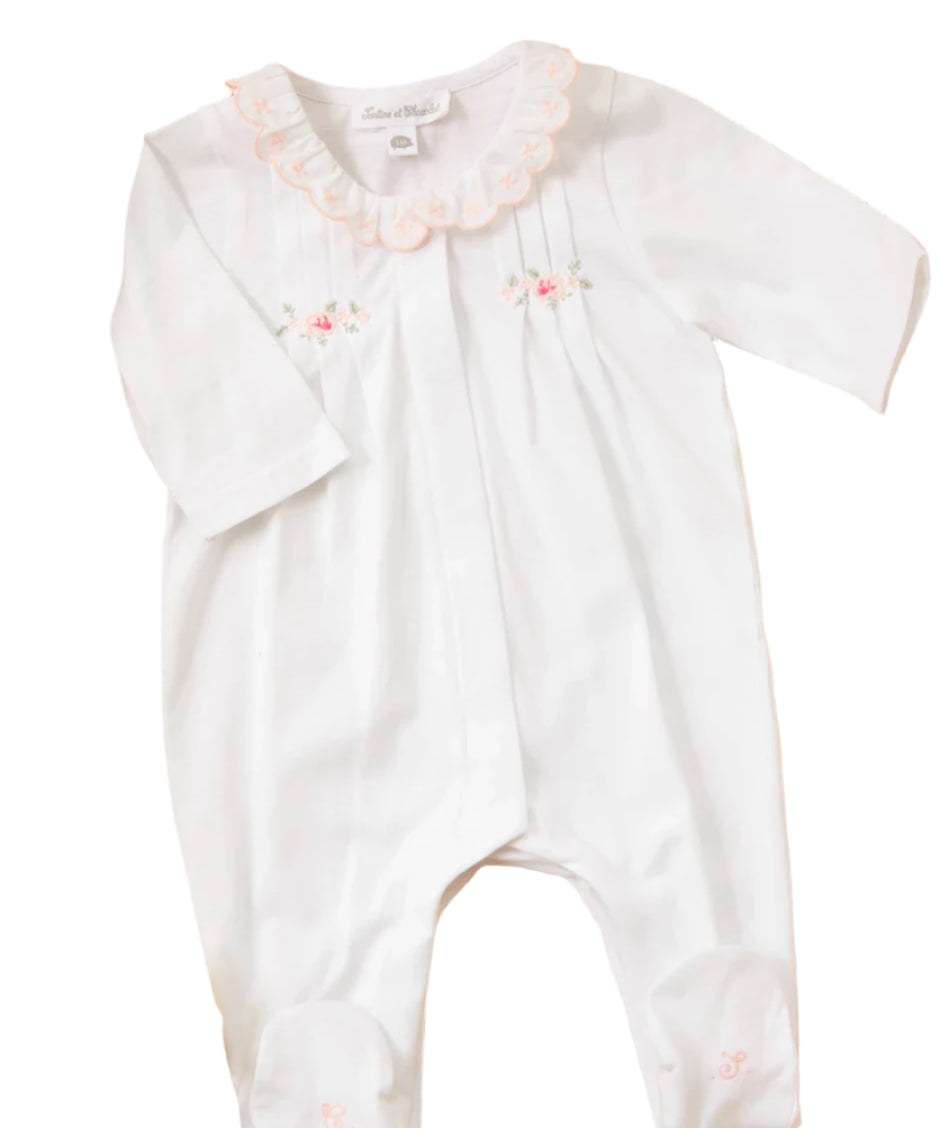 Tartine et Chocolat Floral Embroidered Footie- White