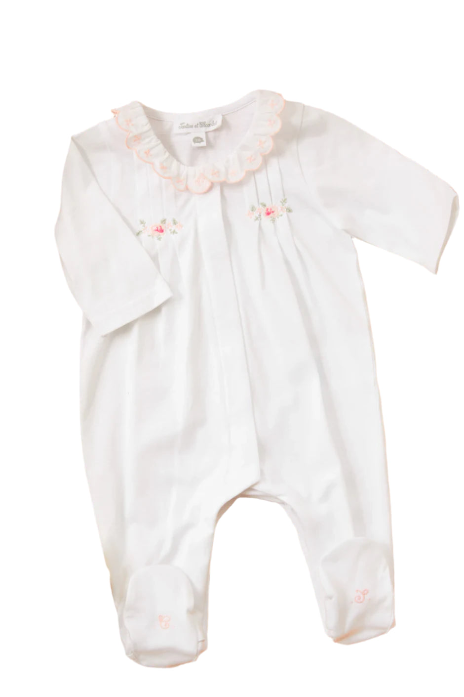 Tartine et Chocolat Floral Embroidered Footie- White