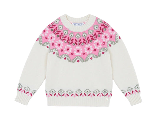 Pink and Ecru Jacquard Sweater