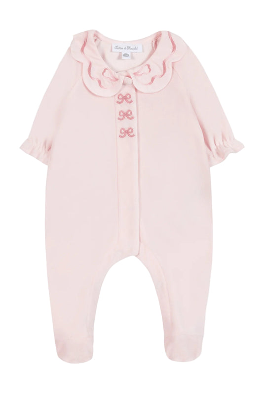 Tartine et Chocolat Bow Embroidered Footie- Pink