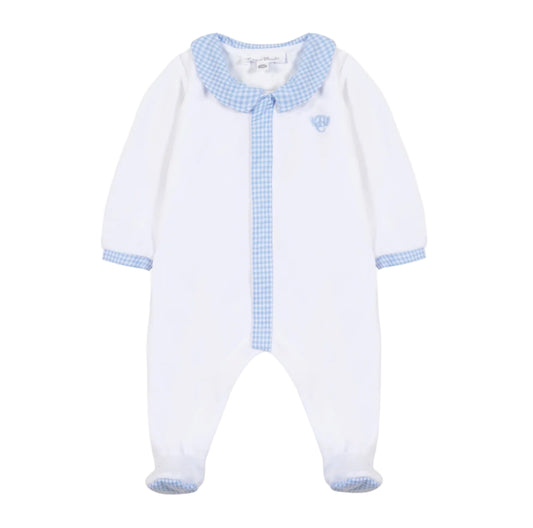 Tartine et Chocolat White and Blue Gingham Footie