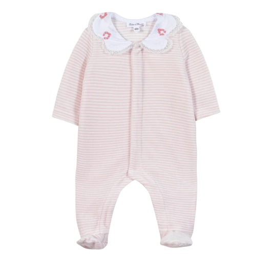 Tartine et Chocolat Light Pink Stripe Footie- Pink