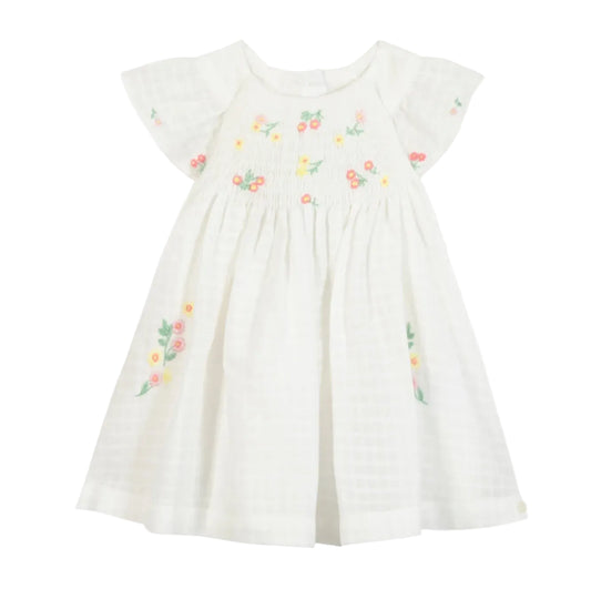 Tartine et Chocolat White Smocked Embroidery Floral Dress