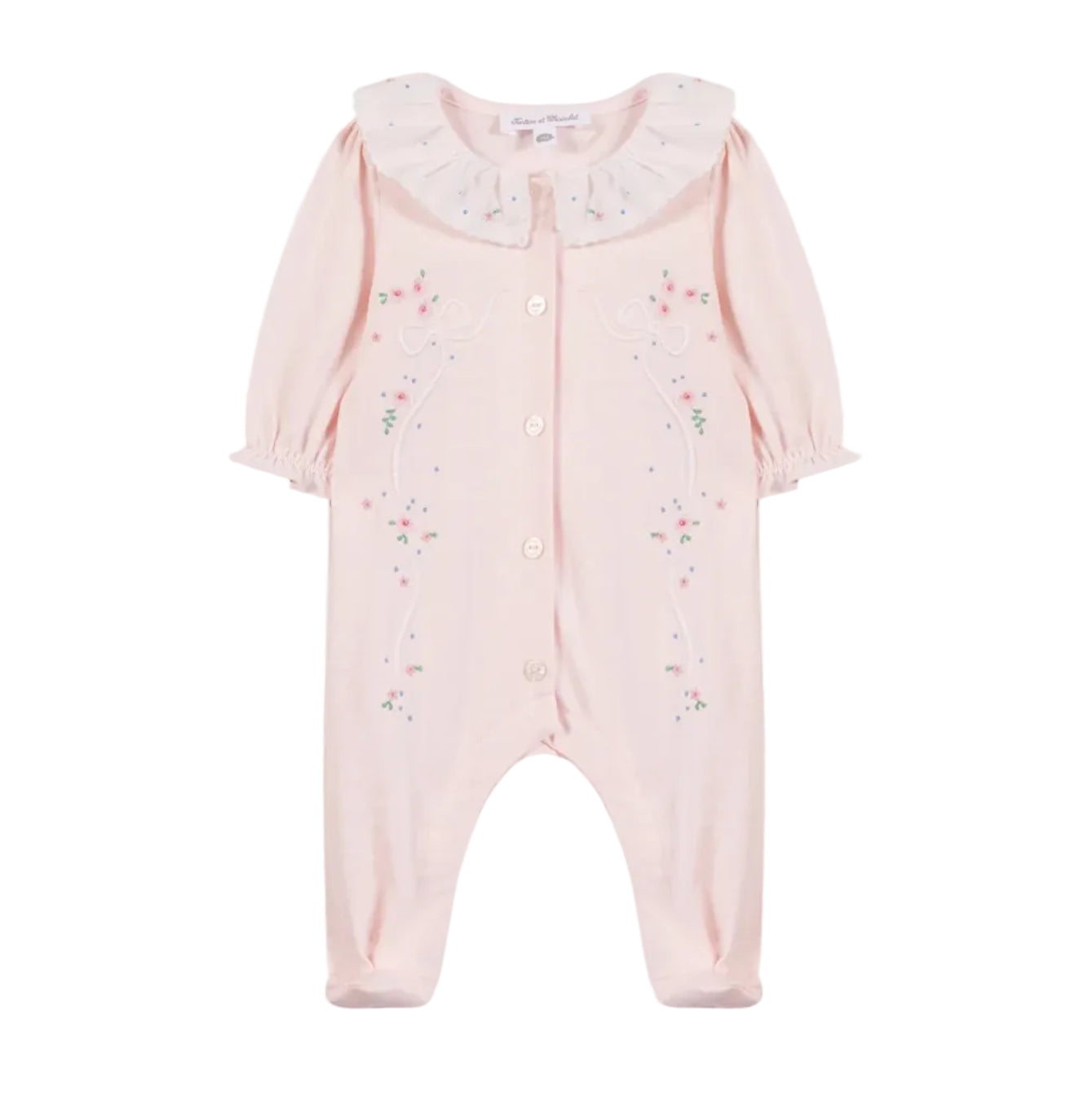 Tartine et Chocolat Pale Pink Ribbon Footie