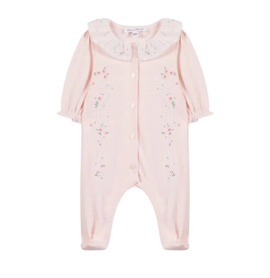 Tartine et Chocolat Pale Pink Ribbon Footie