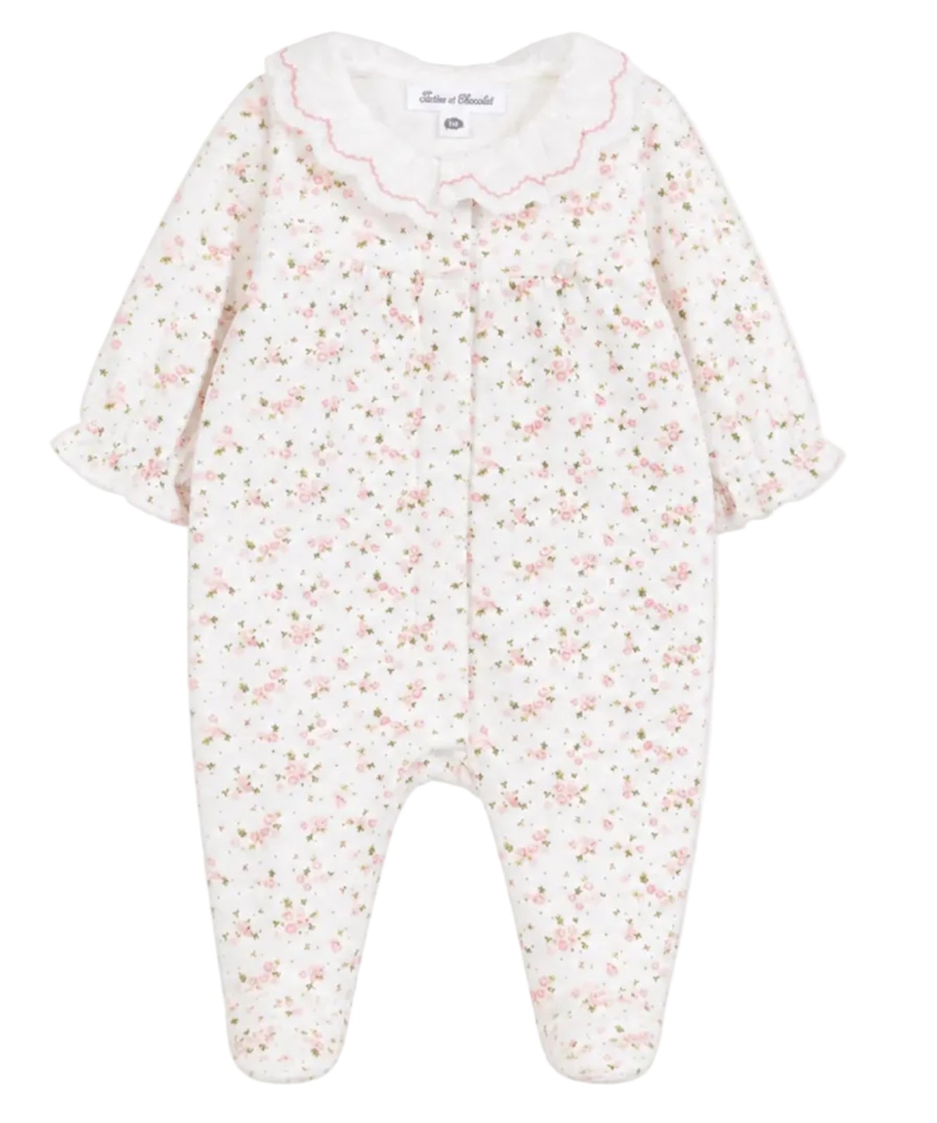 Tartine et Chocolat Ecru Floral Ruffled Collar Footie