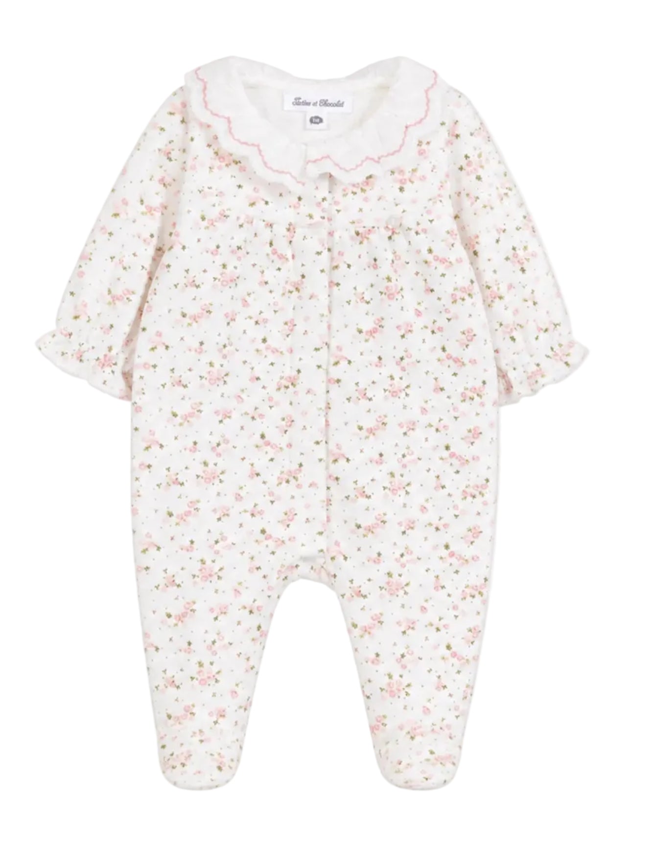 Tartine et Chocolat Ecru Floral Ruffled Collar Footie