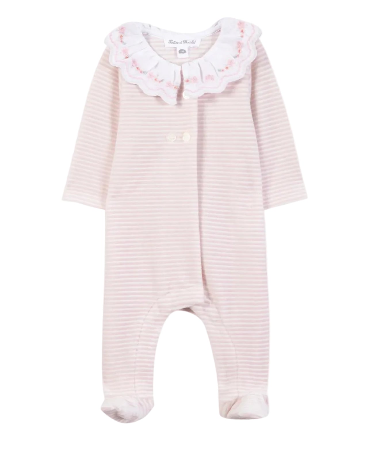 Tartine et Chocolat Pale Pink Velvet Striped Footie