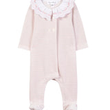 Tartine et Chocolat Pale Pink Velvet Striped Footie