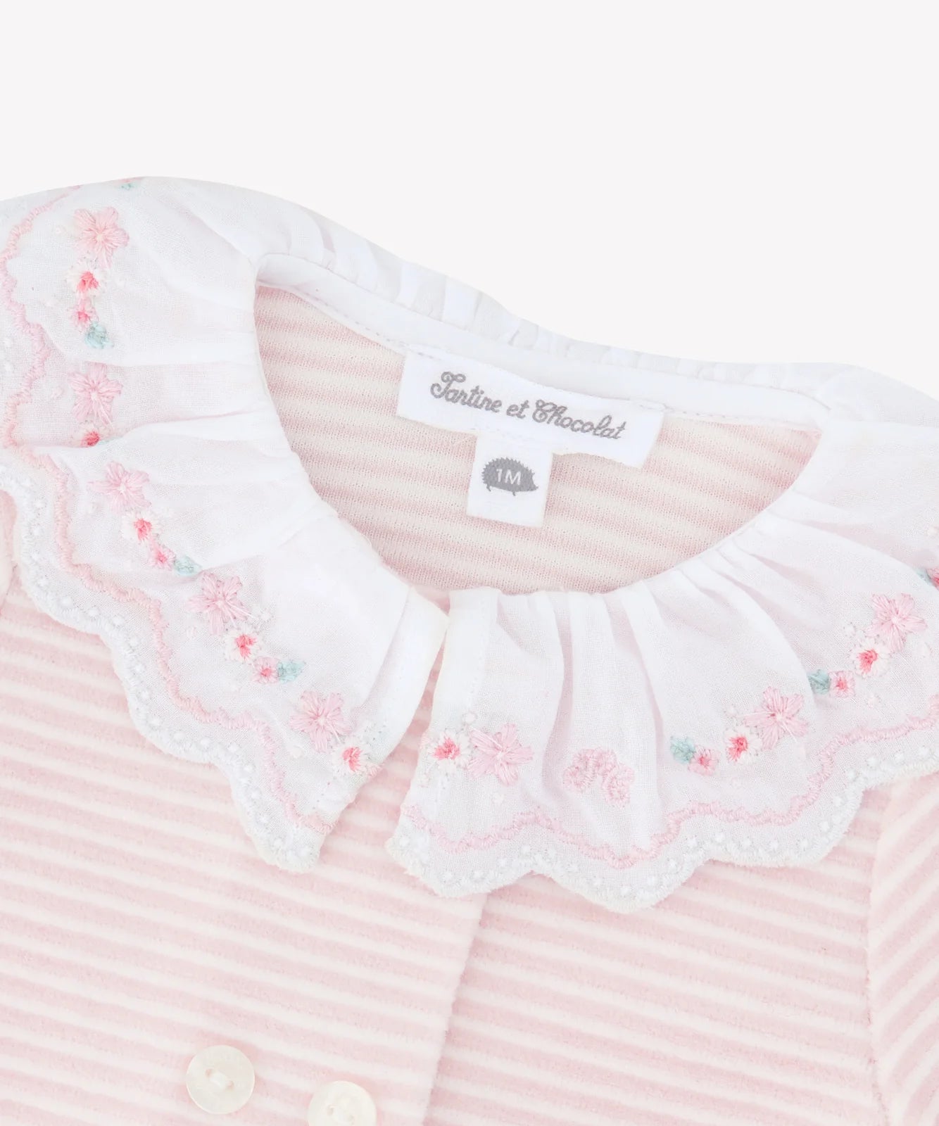 Tartine et Chocolat Pale Pink Velvet Striped Footie