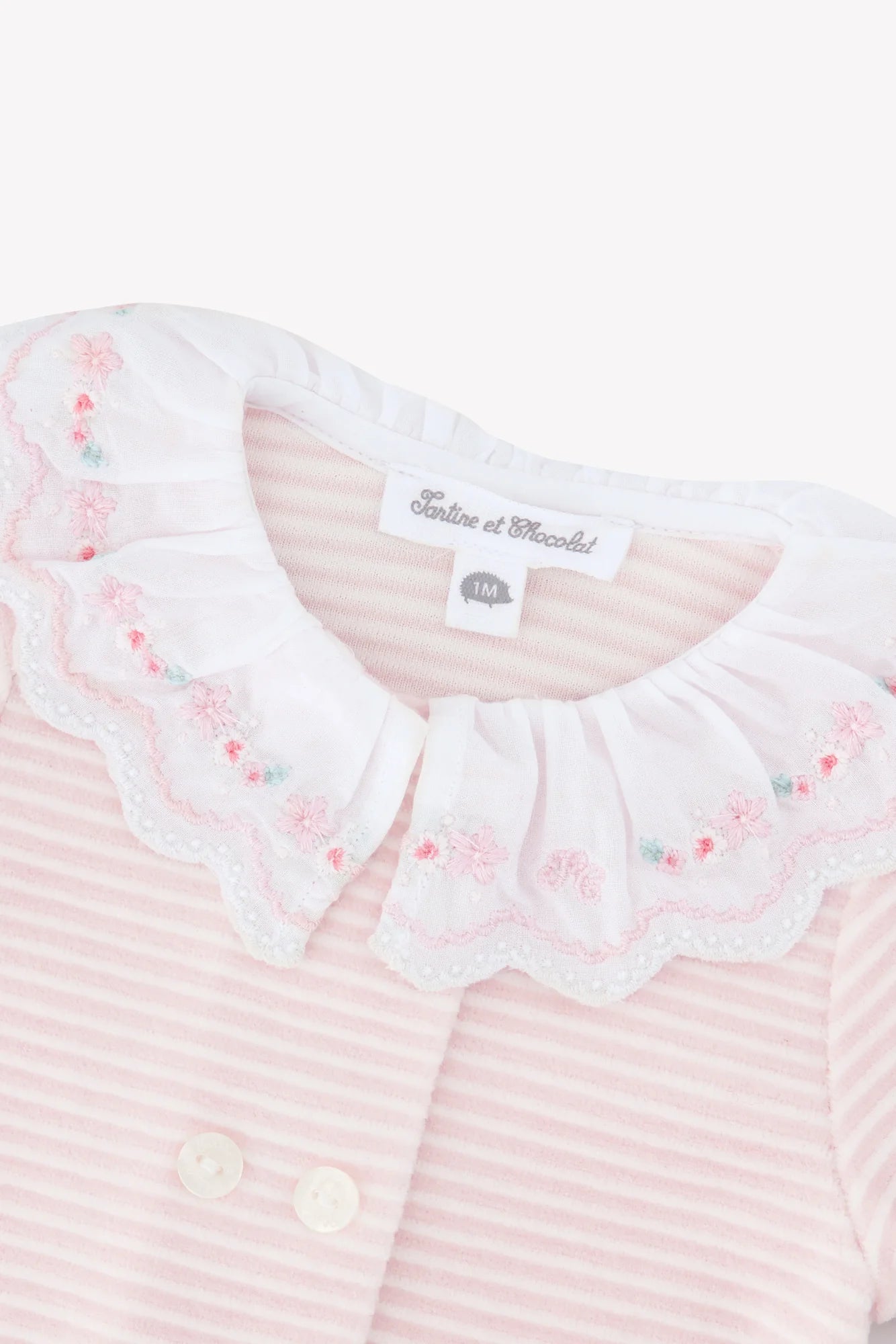 Tartine et Chocolat Pale Pink Velvet Striped Footie