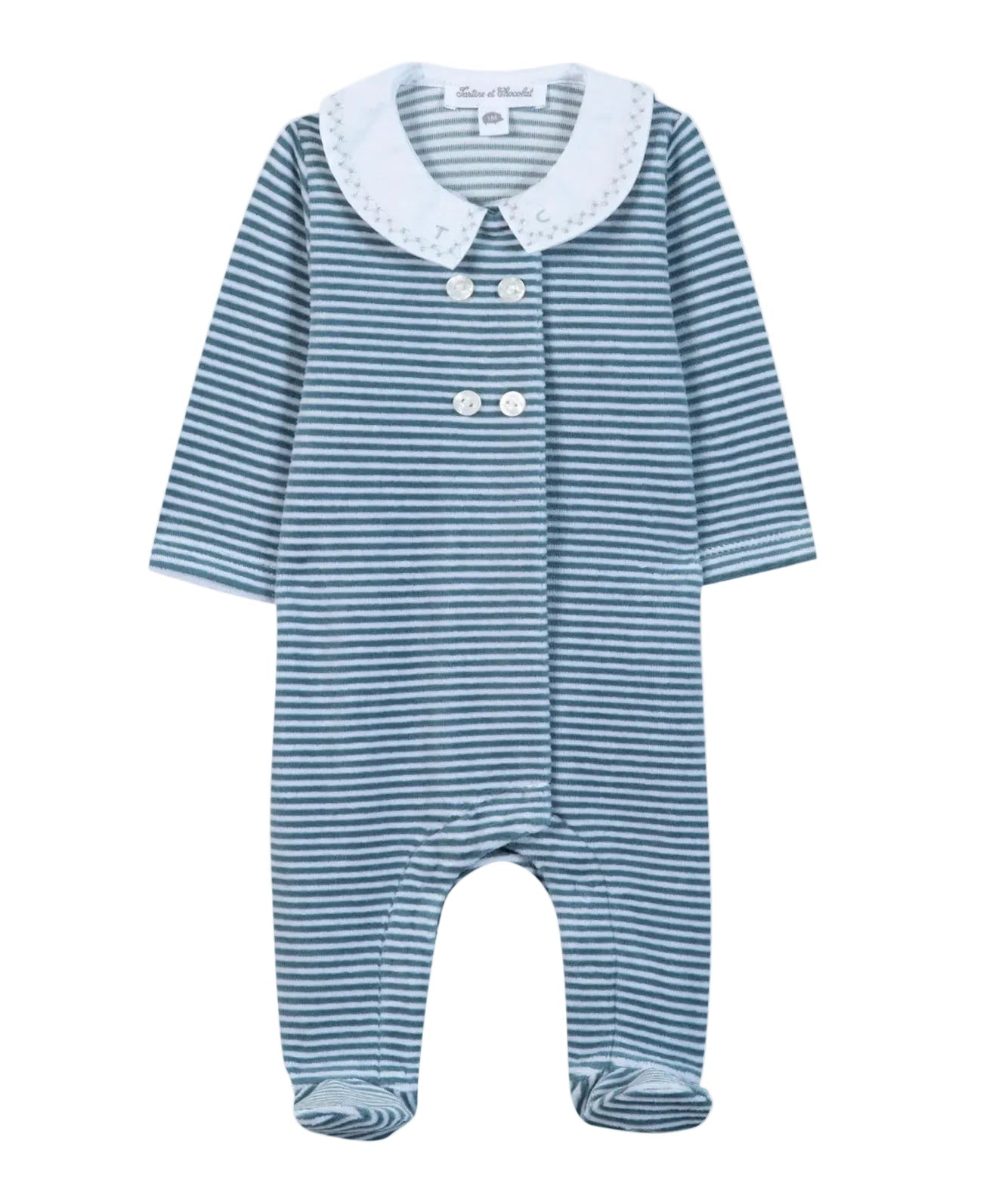 Tartine et Chocolat Blue Storm Striped Footie