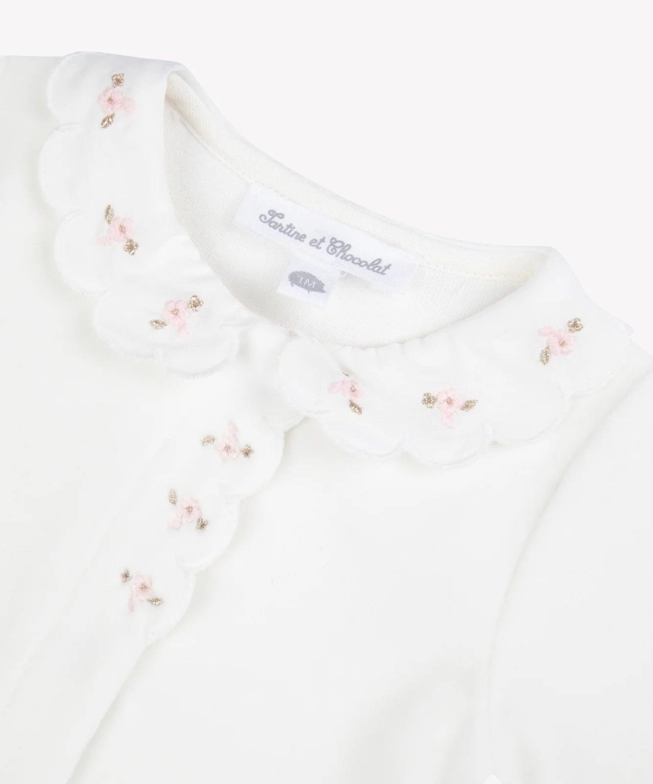 Tartine et Chocolat Ecru Velvet Scalloped Footie