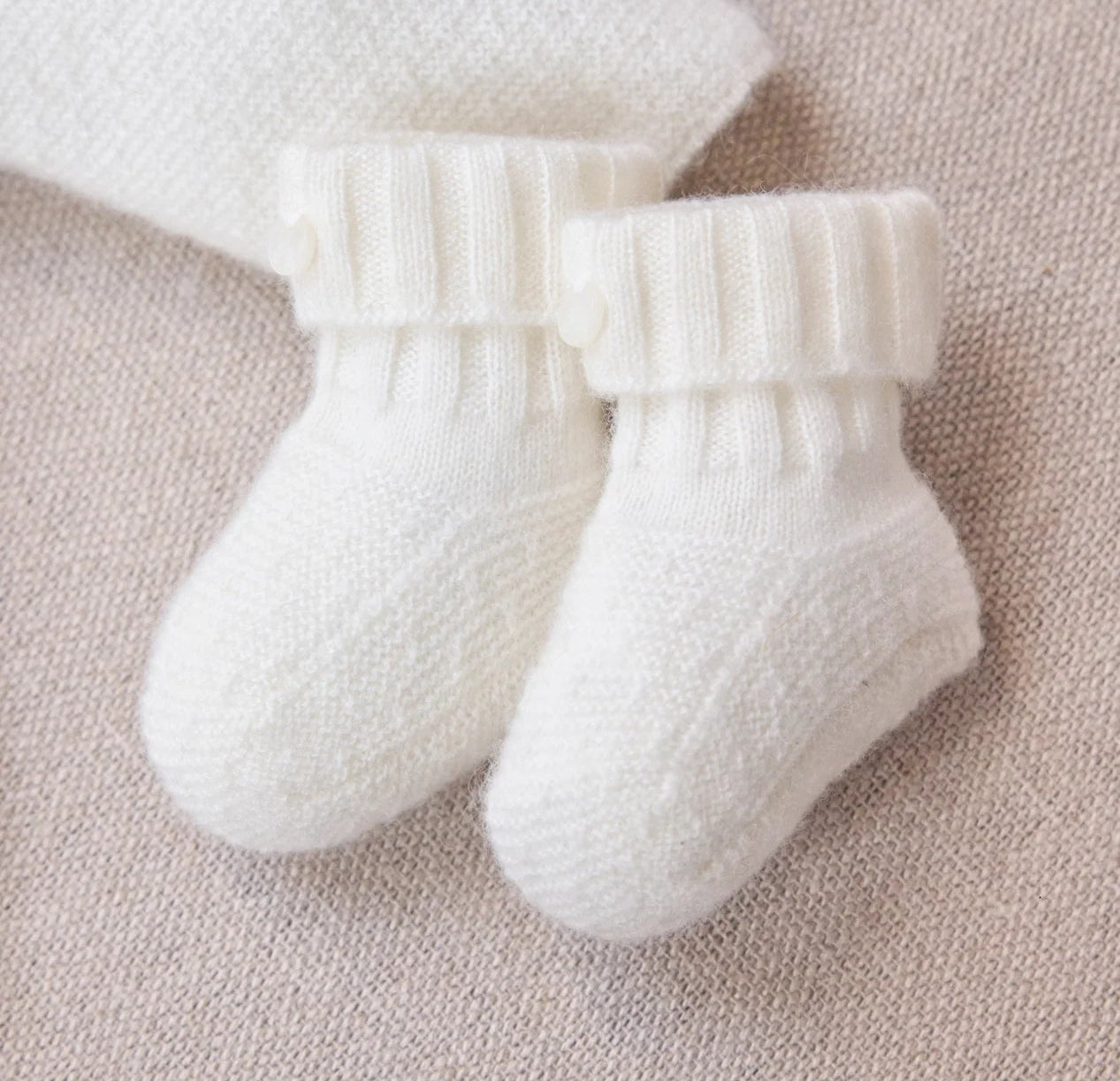 Tartine et Chocolat Ecru Knit Cashmere Slippers