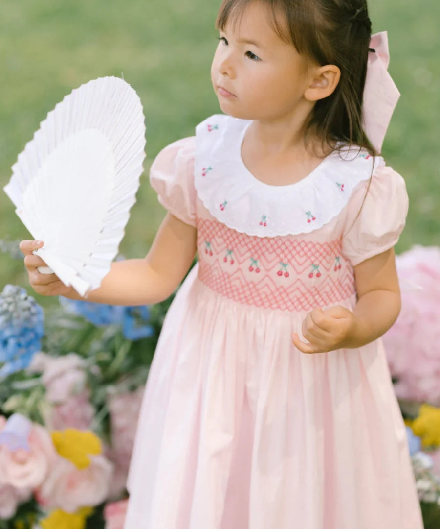 Cherry Pink Short Puff Smocked Dress