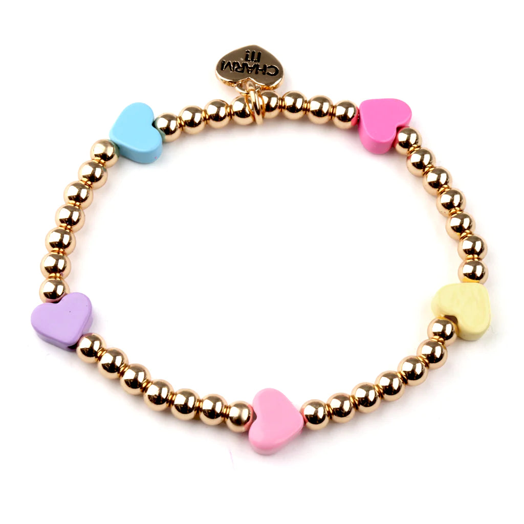 Gold Pastel Multi Heart Stretch Bracelet