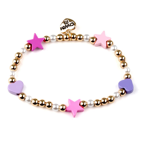 CHARM IT! Gold Heart and Star Stretch Bracelet