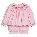 Little English Smocked Bishop Bloomer Set- Holly Days