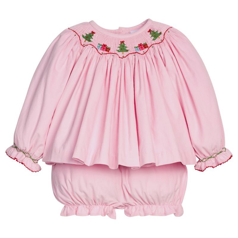 Little English Smocked Bishop Bloomer Set- Holly Days