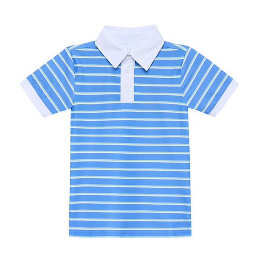 Courtside Kids Sky Blue Baseline Stripe Polo Shirt
