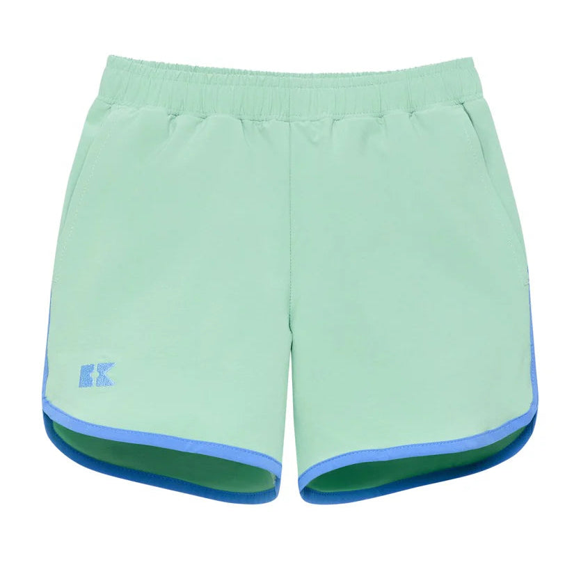Courtside Kids Palm Green Retro Super Short With Sky Blue Piping