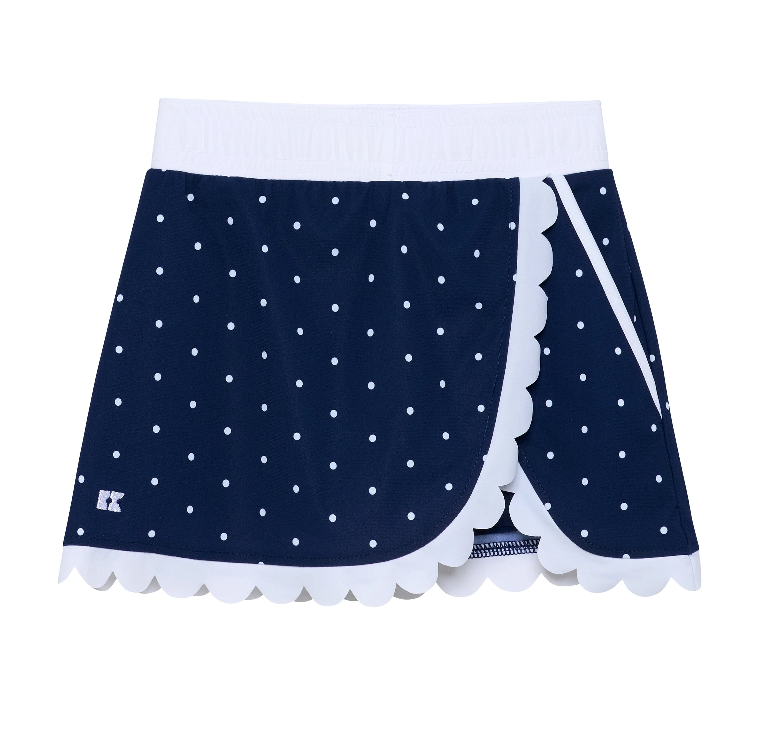Courtside Kids Navy and White Polka Dot Scalloped Skort
