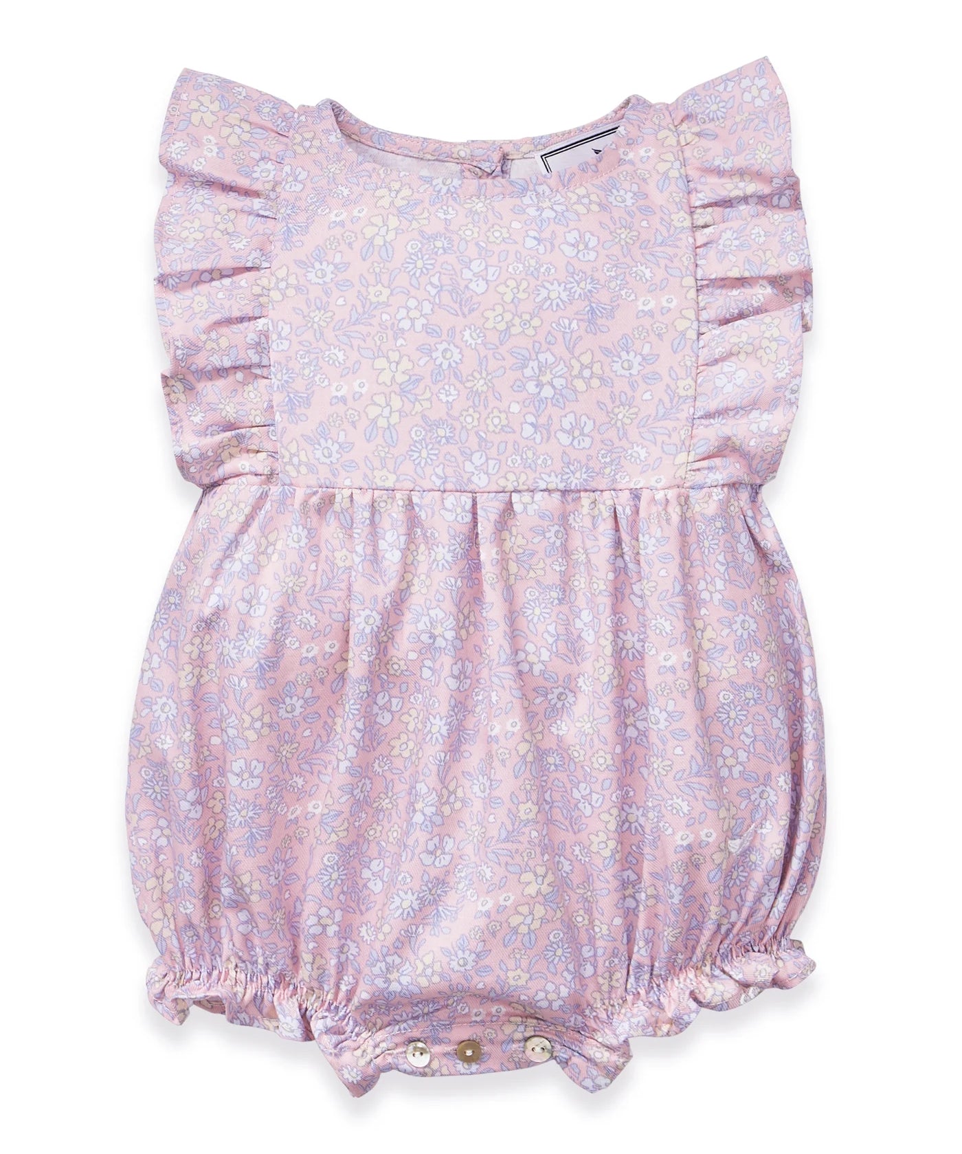 Petite Plume Fleur Blush Twill Ruffled Romper